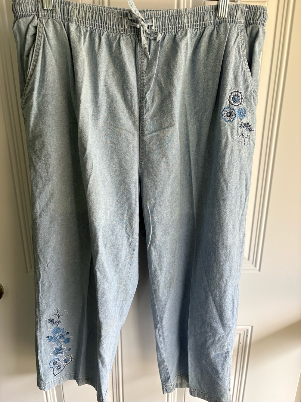 Erika Light Blue Embroidered Capris